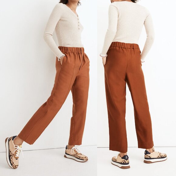 Madewell Tapered Huston Pull-On Crop Pants M Burnt Clay Lyocell Blend Comfy $85 - Picture 2 of 15